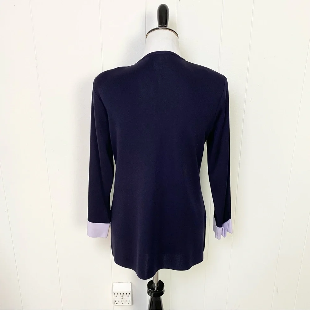 Exclusively Misook Open Cardigan Blazer Women's Navy Blue Light Purple Size S* - Picture 2 of 13